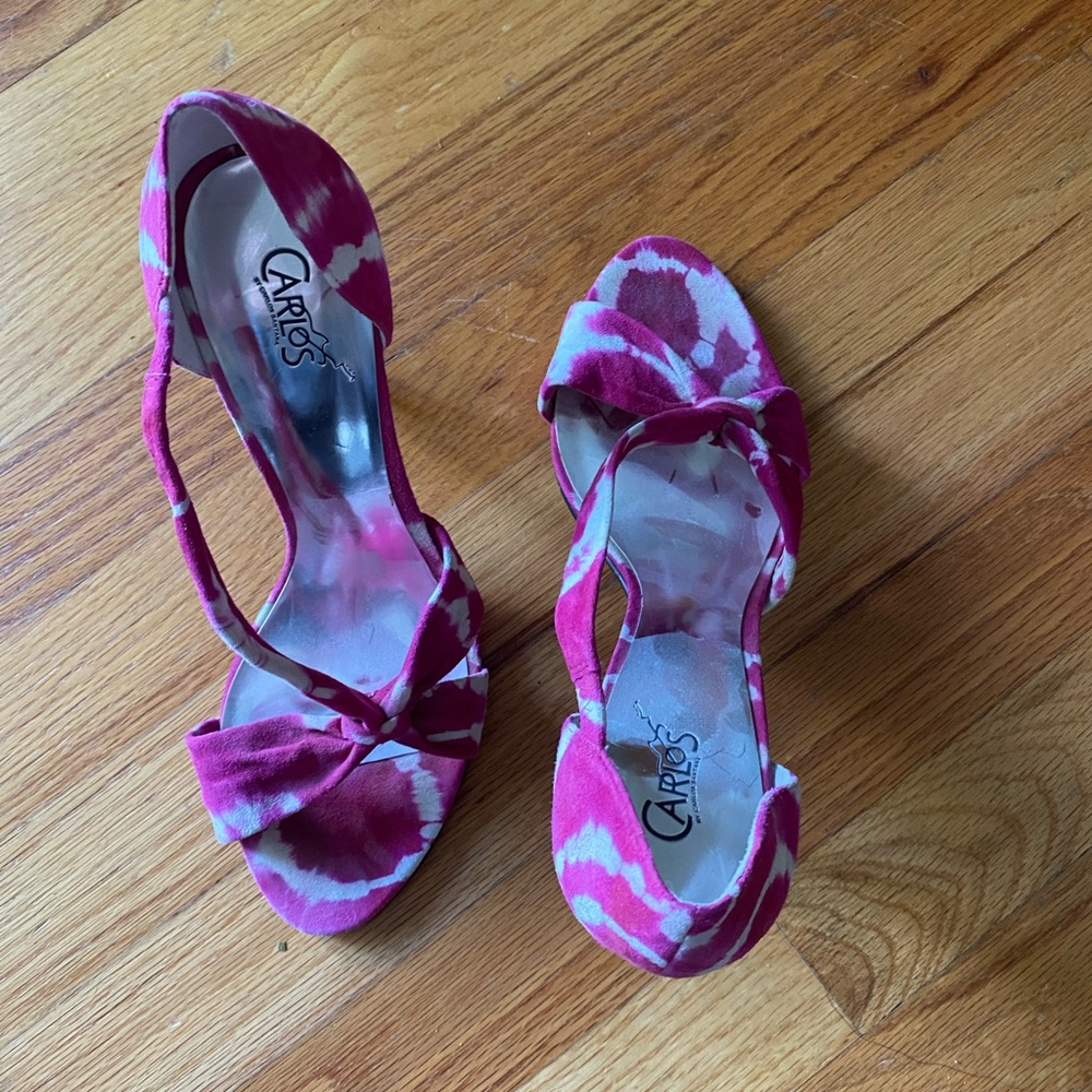Carlos Santana size 9 heels Pink White Tie Die pamper bilberry suede